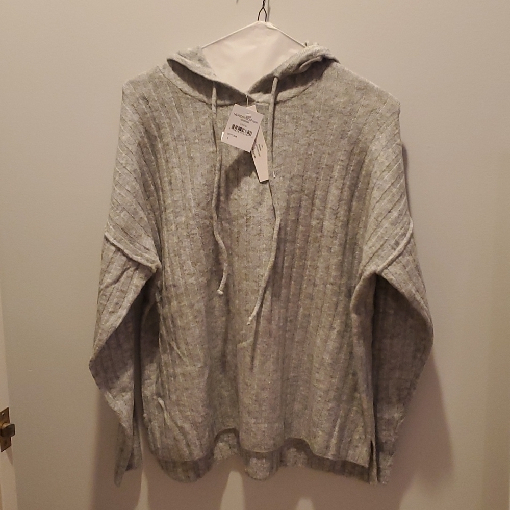 𝅺SWEET Romeo Gray Wide Ribbed Drawstring Hoodie Sweater A218 (47)